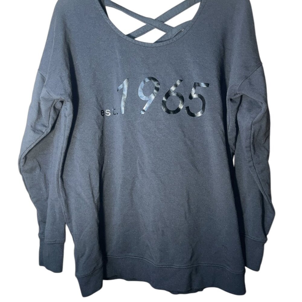 Gold's Gym Black Long Sleeve Sweater Criss Cross Back Black on Black Size Large